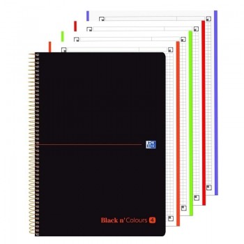 CUADERNO ESPIRAL CUADRICULA 5X5 MICROPERFORADO 4 BANDAS DINA4+ NOTEBOOK 4  80 HOJAS TAPA POLIPROPILENO NEGRO BLACK'N