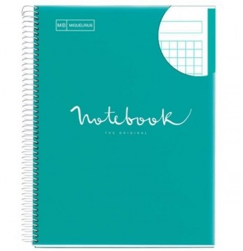 CUADERNO ESPIRAL CUADRICULA 5X5 MICROPERFORADO 1 BANDA DINA4 NOTEBOOK 1 80 HOJAS 90GR TAPA POLIPROPILENO EMOTIONS TURQUESA