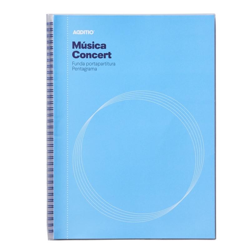 CUADERNO DE MUSICA FOLIO 12 PENTAGRAMAS 22X31.5 ESPIRAL Y 20 FUNDAS TRANSPARENTES PORTAPARTITURAS CONCERT ADDITIO