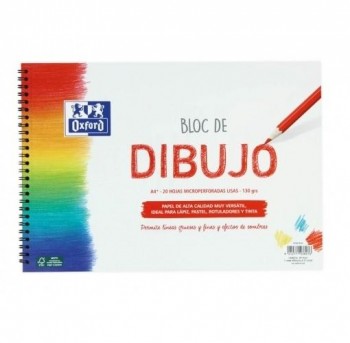 BLOCK DE DIBUJO ESPIRAL OXFORD DINA4+ SIN RECUADRO 20 HOJAS 130GR LISO