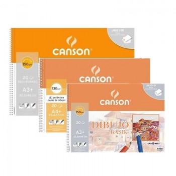 BLOCK DE DIBUJO ESPIRAL DINA3+ O DINA4+ CON O SIN RECUADRO 20HOJAS GUARRO CANSON BASIK 150GR