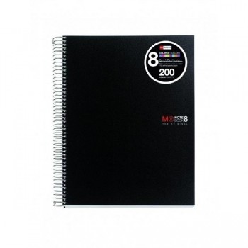 CUADERNO ESPIRAL DINA5 CUADROS 5X5 ESPIRAL NOTE BOOK 8 PPP 200H CLASIFICADOR NEGRO