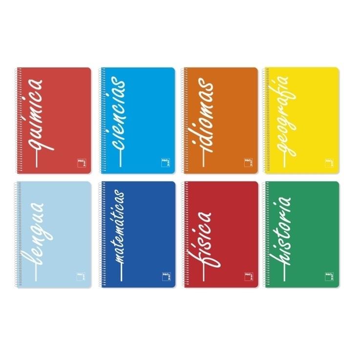 CUADERNO ESP DINA4 4X4 PPP 80H 90GR ASIGNATURAS SURTIDO PACSA 16494