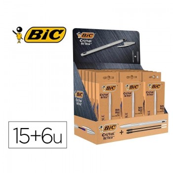 BOLIGRAFO BIC CRISTAL RE NEW METAL EXPOSITOR DE 21