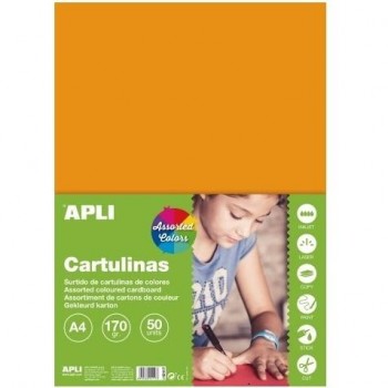 CARTULINA DINA4 170GR PAQUETE DE 50 HOJAS COLORES INTENSOS SURTIDOS