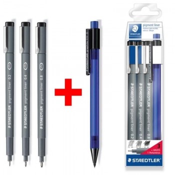 ROTULADOR CALIBRADOS 0,2MM 0,4MM 0,8MM STAEDTLER PIGMENT LINER SET 3UDS  CON PORTAMINAS 308 WP3 SP