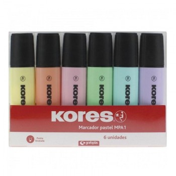 MARCADOR FLUORESCENTE KORES MPA1 PUNTA BISELADA  PASTEL PAQUETE DE 6 UDS