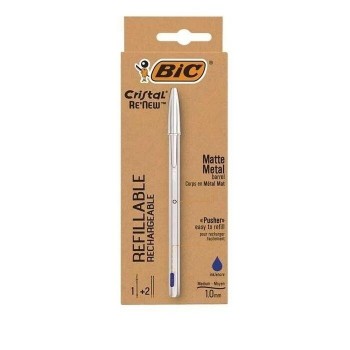 BOLIGRAFO BIC CRISTAL RENEW TINTA NEGRA PACK DE 1 UNIDAD + 2 RECAMBIOS