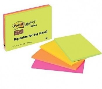 NOTAS ADHESIVAS POST-IT SUPER STICKY NEON 152X101MM 4 BLOCS 45H