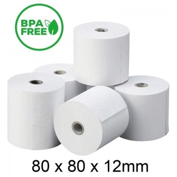 ROLLO DE PAPEL TERMICO 80X80X12 SIN BPA (55GR) ( 48 )