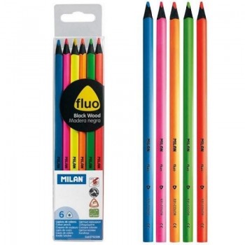 LAPICES ESTUCHE DE 6 LAPICES COLORES FLUORESCENTES FLUO MILAN