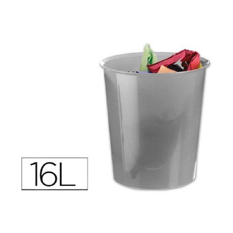 PAPELERA Q-CONECT TRASLUCIDA DE 16L DE CAPACIDAD GRIS