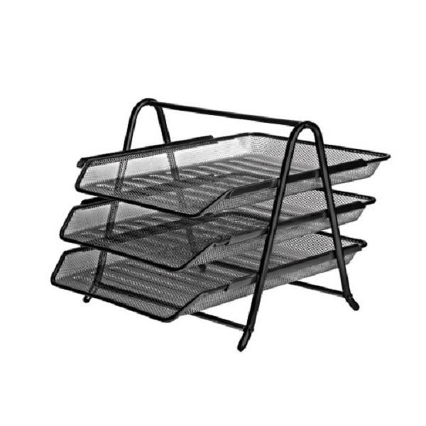 BANDEJA PORTADOCUMENTOS DE SOBREMESA APILABLE METALICA FOROFIS MALLA NEGRA SET DE 3