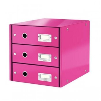 MODULO CON 3 CAJONES DE CARTON CLICK & STORE LEITZ ROSA