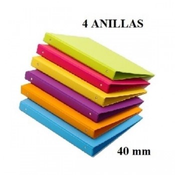 CARPETA 4 ANILLAS 40MM FOLIO PVC COLOR FUN 6 COLORES SURTIDOS