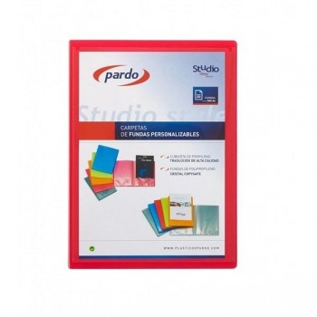 CARPETA DE 50 FUNDAS DINA4 SOLDADAS PERSONALIZABLE PARDO STUDIO ROJO