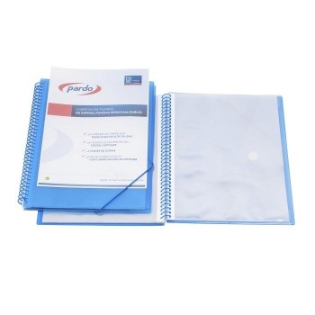 CARPETA DE 60 FUNDAS DINA4 PERSONALIZABLE ESPIRAL Y GOMAS (AZUL)