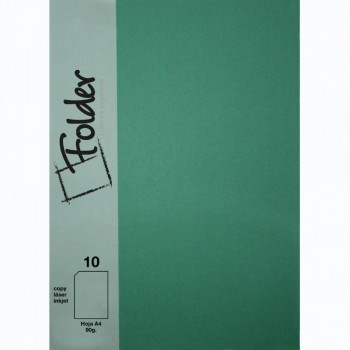 PAPEL DINA4 90GR 10HOJAS  FOLDER COLOR VERDE OSCURO