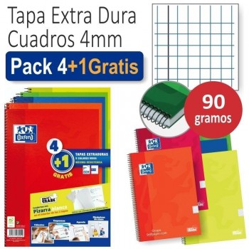 CUADERNO ESPIRAL CUADRICULA 4X4 80 HOJAS TAPA DURA FOLIO 90GR WRITE&ERASE ( PACK 4+1 ) CLASICO TAPA EXTRADURA OXFORD 400122761