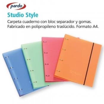 CARPEBLOCK CARPETA CUADERNO PARDO STUDIO STYLE DINA4 4 ANILLAS 20MM CON 100HOJAS 90GR Y SEPARADORES EXPOSITOR DE 8