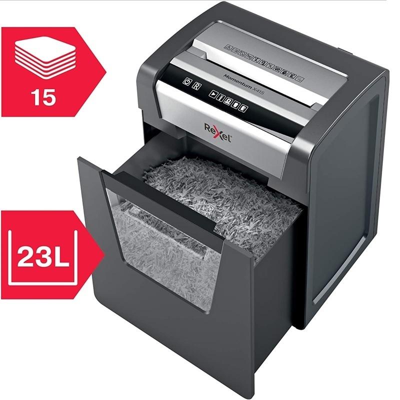 DESTRUCTORA REXEL MOMENTUM X415 (15HOJAS CONFETI) NIVEL DE SEGURIDAD 4 - TIRA 4MM  DEP.23L