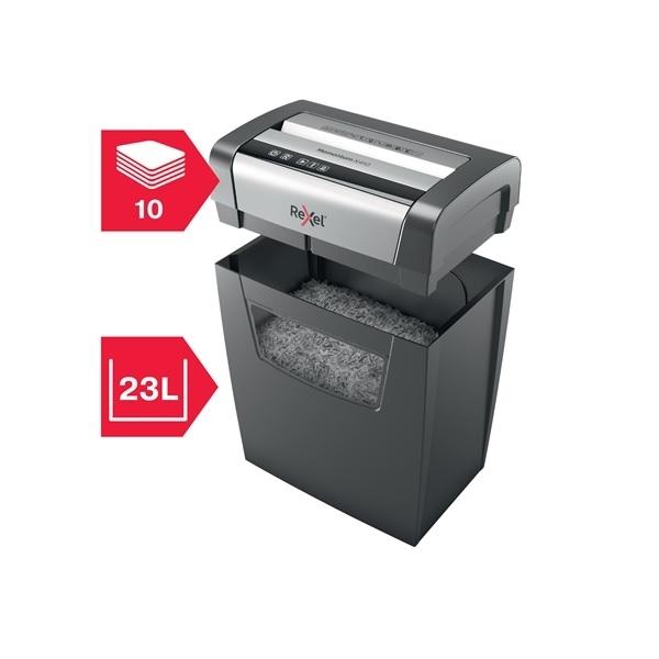DESTRUCTORA REXEL MOMENTUM X410 CAPACIDAD DE CORTE 10 HOJAS DESTRUYE GRAPAS Y CLIPS PAPELERA 23 L