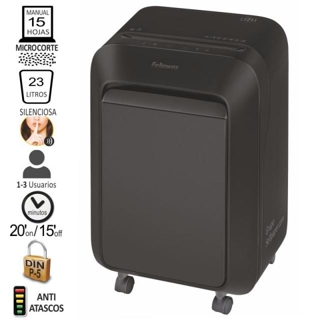 DESTRUCTORA FELLOWES LX211 NEGRA (15HOJAS PARTIC.) NIVEL DE