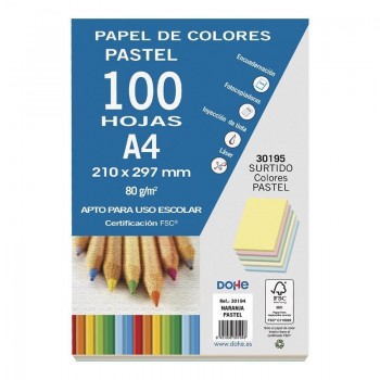 PAPEL COLOR PASTEL SURTIDO DINA4 DOHE 100 HOJAS