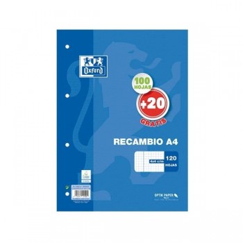 RECAMBIO DINA4 CUADRICULA 4X4 4 TALADROS 120 HOJAS 90GR OXFORD 400058179