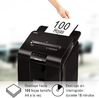 DESTRUCTORA FELLOWES AUTOMAX 100M (100HOJAS PART.) NIVEL DE SEGURIDAD 4 - PARTICULAS 4X10MM  ANCHO 230MM  DEP.23L