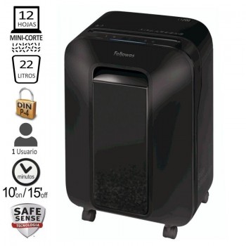 DESTRUCTORA FELLOWES LX200 NEGRA (12HOJAS PARTIC.) NIVEL DE SEGURIDAD 4- PARTICULA 4X12MM  ANCHO 230MM  DEP.22L