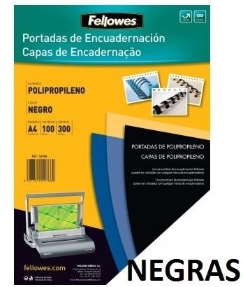 TAPAS DE ENCUADERNAR DINA4 POLIPROPILENO 300 MIC COLOR ENVASE DE 100UDS FELLOWES NEGRA