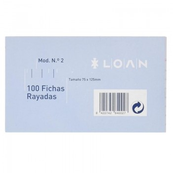 FICHAS Nº2 LOAN RAYADAS 75X125MM N 2 PAQUETE DE 100