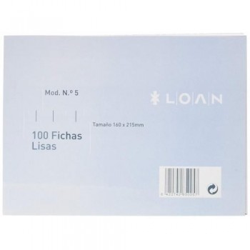 FICHAS Nº5 BLANCAS 160X215MM PAQUETE 100UDS LOAN