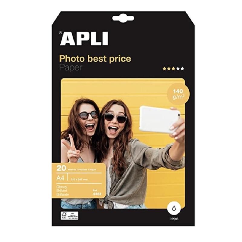 PAPEL FOTOGRAFICO INKJET APLI DINA4 140GR GLOSSY HIGH BRIGHT 20HOJAS (  04451  )