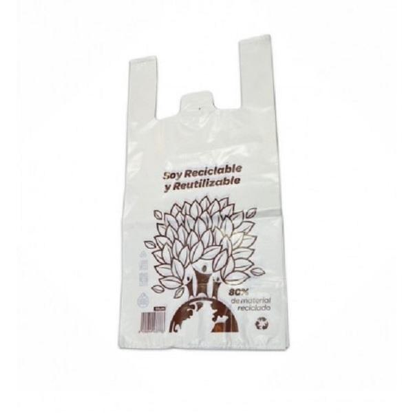 BOLSA CAMISETA BLANCA 42X53CM ASA PLASTICO RECICLADA GALGA 200  100 UNIDADES