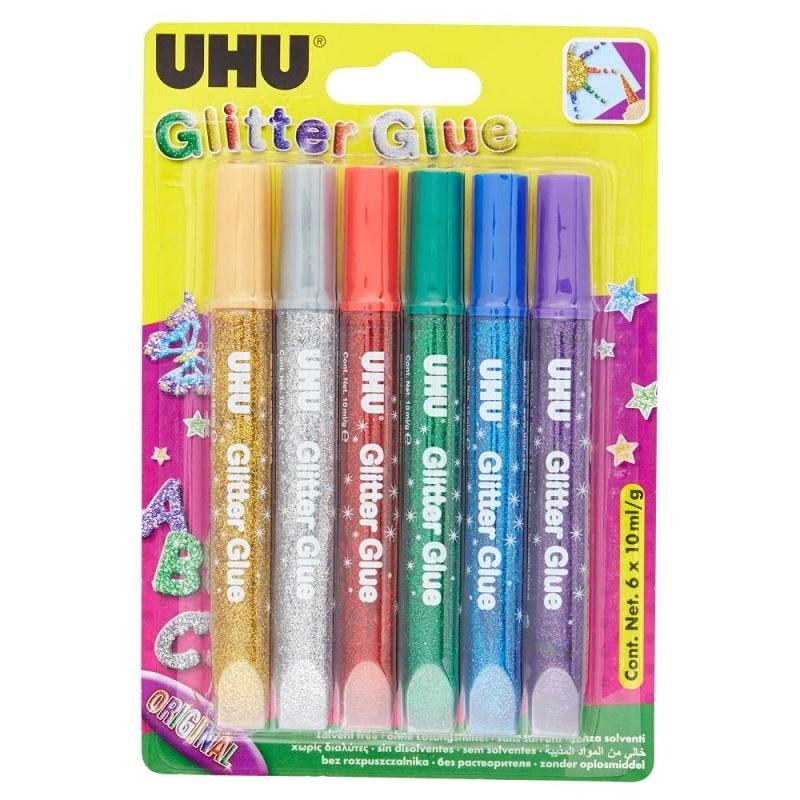 PEGAMENTO GLITTER PURPURINA UHU BLISTER 6 TUBOS ORIGINAL 10ML. 39017