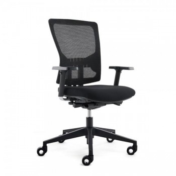 SILLA OFICINA RD937-4 ASIENTO TAPIZADO NEGRO / RESPALDO MALLA NEGRA, CON BRAZOS REGULA ( SERIE ERGOLINE )