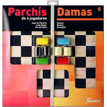 JUEGO PARCHIS CON DAMAS TABLERO GRANDE 4 JUGADORES 41X40X4,5