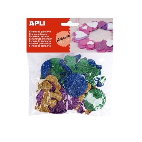 GOMA EVA FORMAS ADHESIVAS CON PURPURINA ALFABETO COLOR APLI BOLSA DE 52 UNIDADES