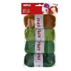 OVILLOS DE LANA APLI 50GR TONOS VERDES PACK DE 4