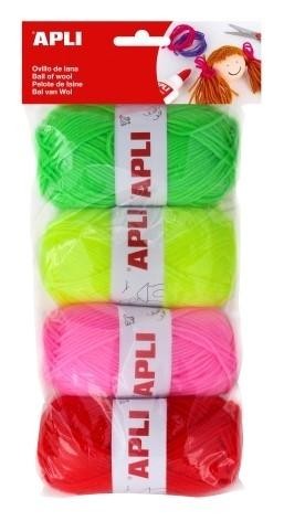 OVILLOS DE LANA APLI 50GR TONOS FLUOR PACK DE 4