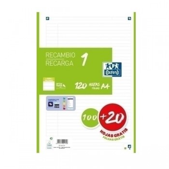 RECAMBIO DINA4 LINEAS 4TAL 1 BANDA 120H 90GR OXFORD VERDE (100+20)