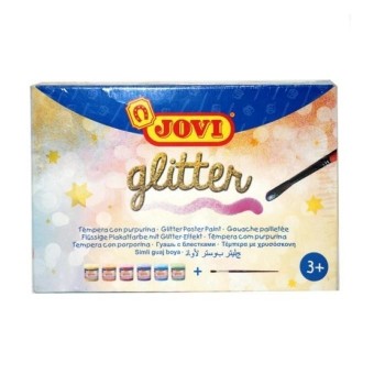 TEMPERA LIQUIDA JOVI GLITTER 55 ML CAJA DE 6 COLORES + PINCEL 518