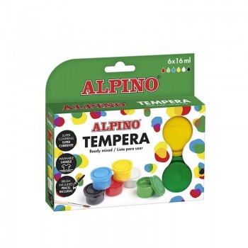 TEMPERA ALPINO   16ML (BOTE) ESTUCHE DE 6 + PINCEL