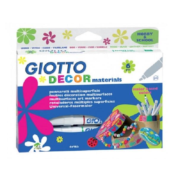ROTULADOR FIBRA GIOTTO DECOR MATERIALS ESTUCHE DE 6 COLORES