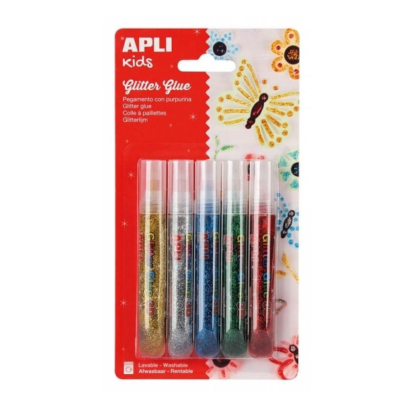 PEGAMENTO GLITTER PURPURINA METALIZADO APLI BLISTER DE 5 COLORES 13223