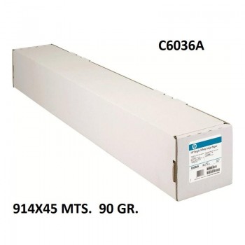 BOBINA DE PAPEL PLOTTER HP PAPEL BLANCO BRILLANTE ROLLO 914X45MTS 90GR DINA0 C6036A