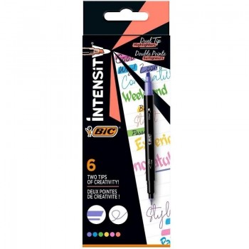 ROTULADOR INTENSITY LETTERING DUAL TIP DOBLE PUNTA (FINA Y FLUORESCENTE) ESTUCHE DE 6