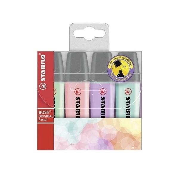 MARCADORES FLUORESCENTES ESTUCHE 4 COLORES STABILO BOSS ORIGINAL PASTEL